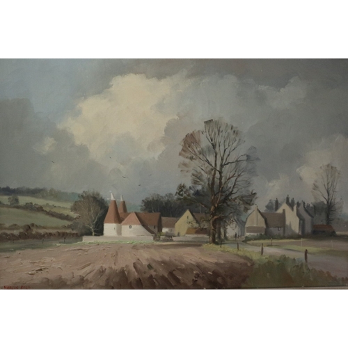 13 - Marcus Ford (British. b:1914) - Panoramic Kentish Landscape with Oast Houses and Rolling Fields - Oi... 