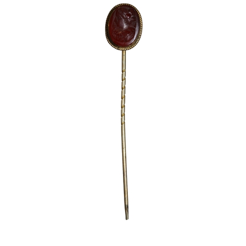 16 - Vintage Tie Pin, (Mount Tested as Gold), with Red Stone Cameo