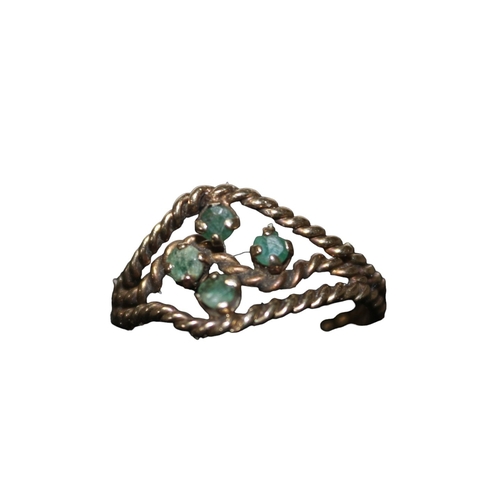 17 - 9ct Yellow Gold Rope Design Ring, in Box, with 4 Small Emerald Stones