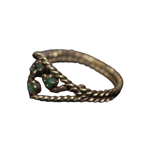 17 - 9ct Yellow Gold Rope Design Ring, in Box, with 4 Small Emerald Stones