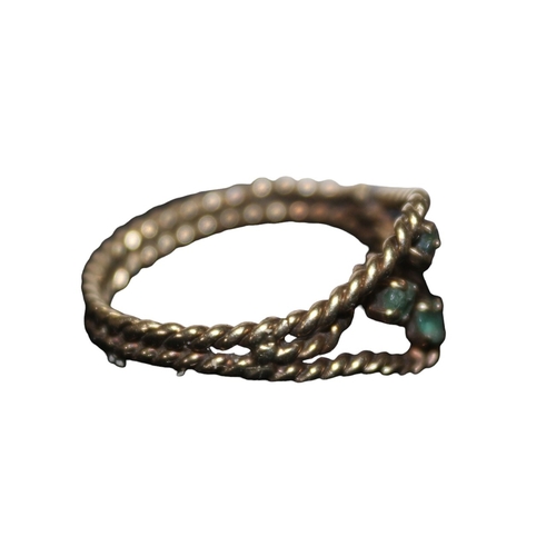 17 - 9ct Yellow Gold Rope Design Ring, in Box, with 4 Small Emerald Stones