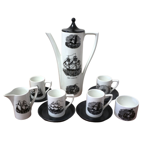 171 - Portmeirion Pottery 'Sailing Ships' Coffee Set of 4, 1st Quality