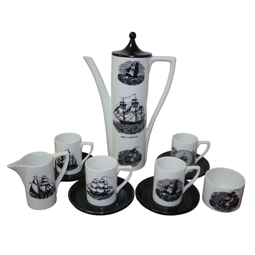 171 - Portmeirion Pottery 'Sailing Ships' Coffee Set of 4, 1st Quality