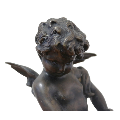 173 - Bronze Cherub Figurine on Marble Base with Signature to Base, 30 cm Tall