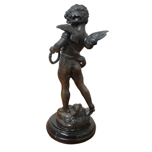 173 - Bronze Cherub Figurine on Marble Base with Signature to Base, 30 cm Tall