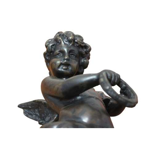 173 - Bronze Cherub Figurine on Marble Base with Signature to Base, 30 cm Tall