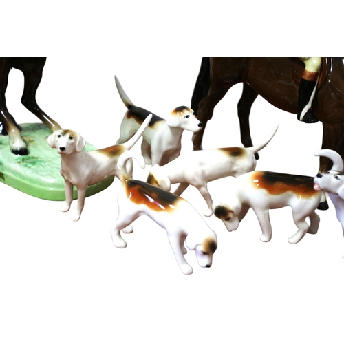 177 - Beswick Fox Hunting Set of 13, 2 Huntsman on Rearing Horses, Model 868, 1 Huntsman on Standing Horse... 