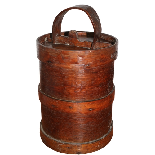 18 - 19th Century Oak Bentwood Banded Flour Barrel with Sliding Locking Lid and Handle - 30cm x 17cm Dia