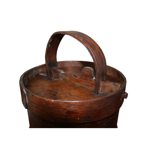 18 - 19th Century Oak Bentwood Banded Flour Barrel with Sliding Locking Lid and Handle - 30cm x 17cm Dia