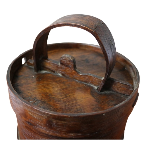 18 - 19th Century Oak Bentwood Banded Flour Barrel with Sliding Locking Lid and Handle - 30cm x 17cm Dia