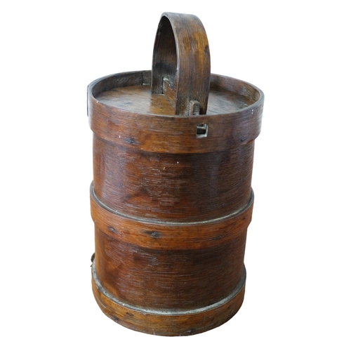 18 - 19th Century Oak Bentwood Banded Flour Barrel with Sliding Locking Lid and Handle - 30cm x 17cm Dia