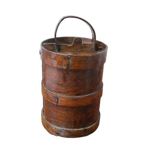 18 - 19th Century Oak Bentwood Banded Flour Barrel with Sliding Locking Lid and Handle - 30cm x 17cm Dia