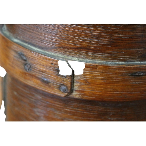 18 - 19th Century Oak Bentwood Banded Flour Barrel with Sliding Locking Lid and Handle - 30cm x 17cm Dia