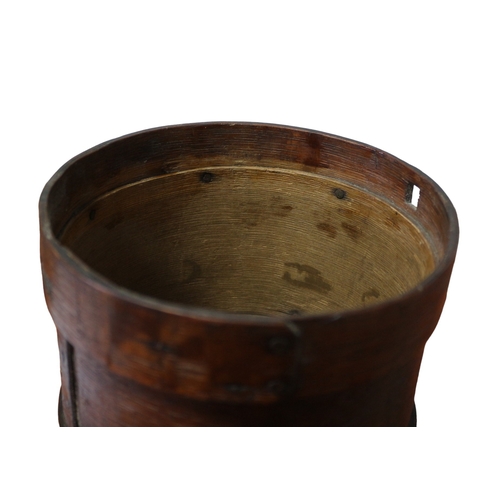 18 - 19th Century Oak Bentwood Banded Flour Barrel with Sliding Locking Lid and Handle - 30cm x 17cm Dia