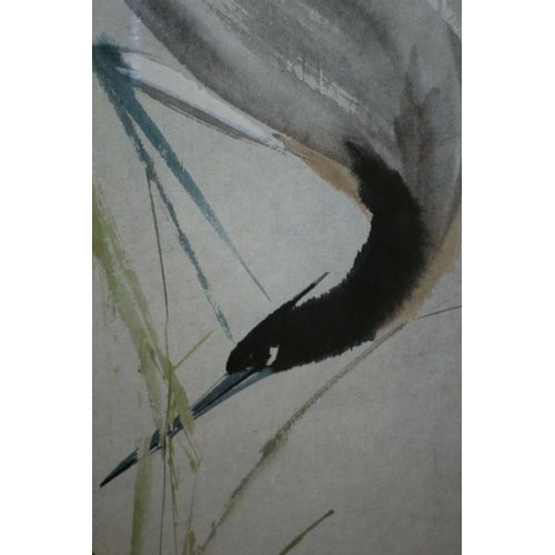 213 - Original Vintage Chinese Watercolour of Two Cranes in the Reeds by Sun Na Cai - Nicely Marked with C... 