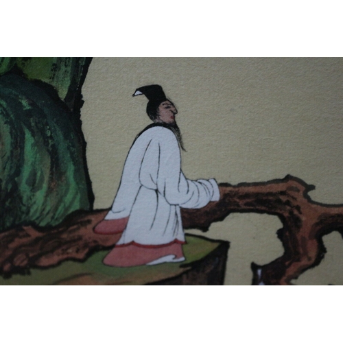 214 - Original Vintage Chinese Watercolour of a Monk in the Mountains by Sun Na Cai - Nicely Stamped with ... 