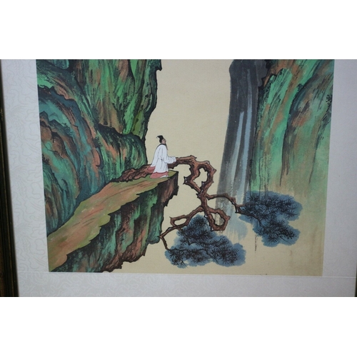 214 - Original Vintage Chinese Watercolour of a Monk in the Mountains by Sun Na Cai - Nicely Stamped with ... 