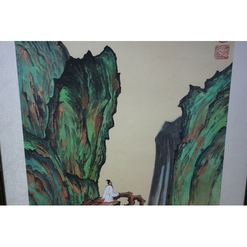 214 - Original Vintage Chinese Watercolour of a Monk in the Mountains by Sun Na Cai - Nicely Stamped with ... 