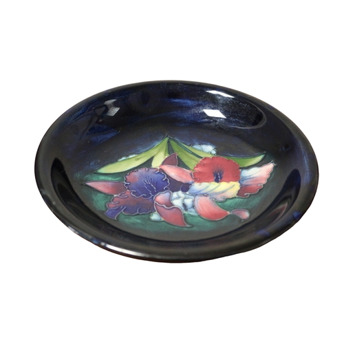 28 - Moorcroft Orchid Dish, 18.5cm, Signed in Blue Walter Moorcroft, 1st Quality