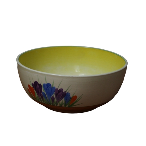 47 - Clarice Cliff 'Crocus' Pattern Bowl, Typically Hand Painted with Crocus, Banded in Tan & Green, 19.5... 