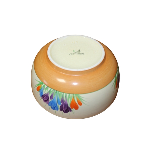 47 - Clarice Cliff 'Crocus' Pattern Bowl, Typically Hand Painted with Crocus, Banded in Tan & Green, 19.5... 