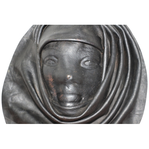 64 - Vintage Leather Face Wall Plaque of a Woman in Black, Interesting Leather, 3D Picture Decor by R.N P... 