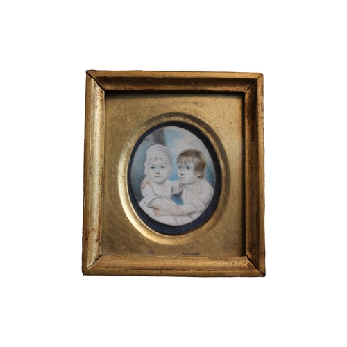 9 - 17th Century Heavy Gilded Picture Frame with a Watercolour Painting of Two Young Girls - On the Rear... 