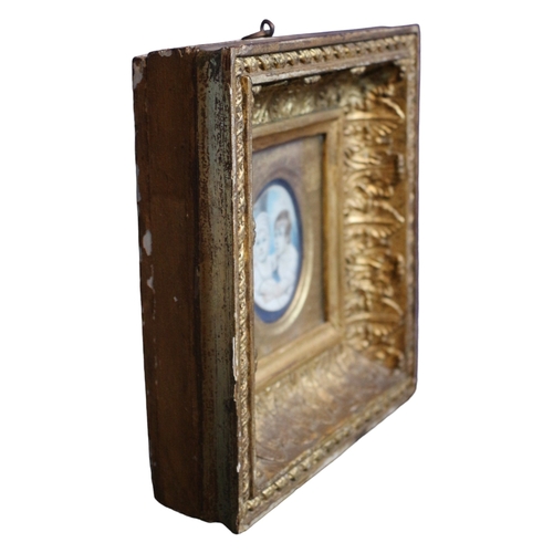 9 - 17th Century Heavy Gilded Picture Frame with a Watercolour Painting of Two Young Girls - On the Rear... 