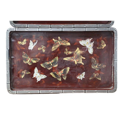 4 - 2 Hand Made Mid Century Highly Lacquered Japanese Butterfly Design Trays - Each Tray Has Hand Painte... 