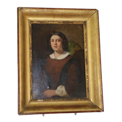 7 - Circa 1850 - (English School) - Interesting Oil on Board of a Seated Lady. Framed in a Solid Wood Fr... 