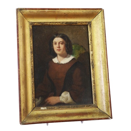 7 - Circa 1850 - (English School) - Interesting Oil on Board of a Seated Lady. Framed in a Solid Wood Fr... 