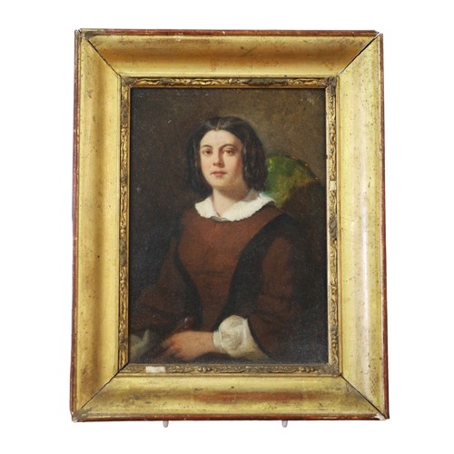 7 - Circa 1850 - (English School) - Interesting Oil on Board of a Seated Lady. Framed in a Solid Wood Fr... 