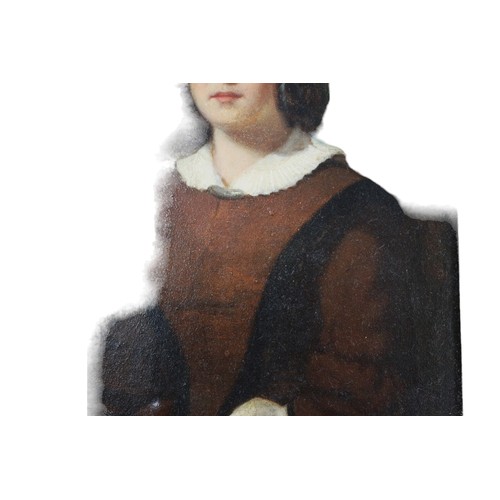 7 - Circa 1850 - (English School) - Interesting Oil on Board of a Seated Lady. Framed in a Solid Wood Fr... 