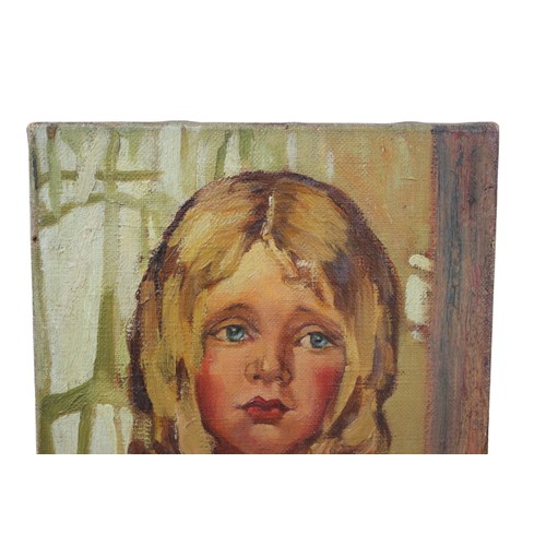 8 - 1932 Very Nicely Executed Oil on Canvas of a Pensive Faced Young Girl with Ribbons in Her Hair - Sig... 