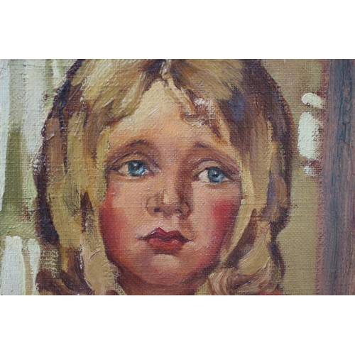 8 - 1932 Very Nicely Executed Oil on Canvas of a Pensive Faced Young Girl with Ribbons in Her Hair - Sig... 