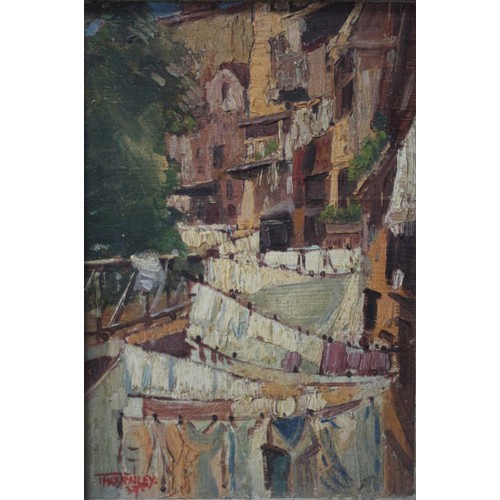 10 - 1939 - Artist - Morgan A. Thornley - Original Oil on Board - Drying Sheets on Lines - Nicely Framed ... 