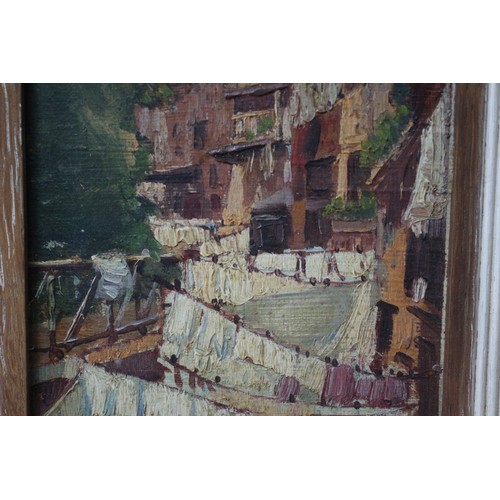 10 - 1939 - Artist - Morgan A. Thornley - Original Oil on Board - Drying Sheets on Lines - Nicely Framed ... 