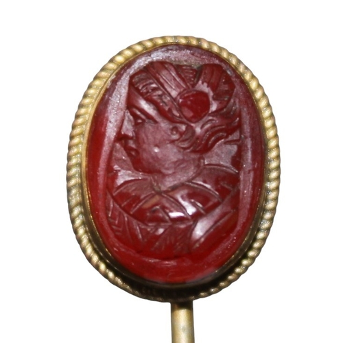 127 - Vintage Tie Pin, (Mount Tested as Gold), with Red Stone Cameo