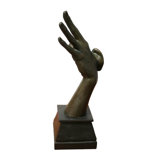 132 - Bronze Hand with Ear on Back of Hand, Signed Milo on Base, 34cm Tall, Minimalist Bronze