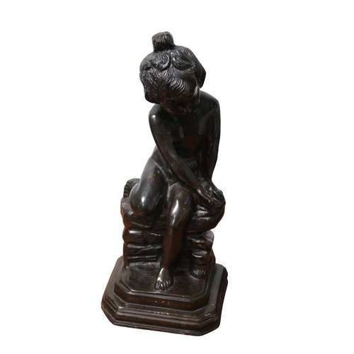 134 - Bronze of a Young Girl Sitting On a Wall Nude and Looking Downwards, 32cm Tall, Unsigned