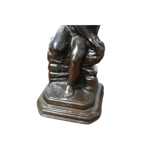 134 - Bronze of a Young Girl Sitting On a Wall Nude and Looking Downwards, 32cm Tall, Unsigned