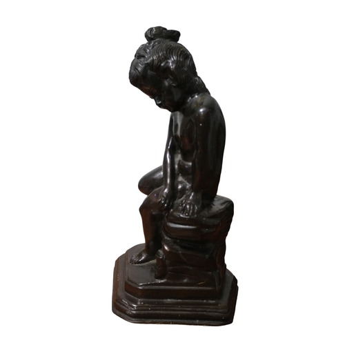 134 - Bronze of a Young Girl Sitting On a Wall Nude and Looking Downwards, 32cm Tall, Unsigned