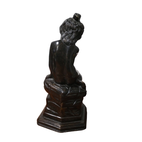 134 - Bronze of a Young Girl Sitting On a Wall Nude and Looking Downwards, 32cm Tall, Unsigned