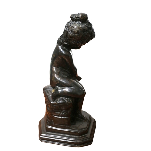 134 - Bronze of a Young Girl Sitting On a Wall Nude and Looking Downwards, 32cm Tall, Unsigned