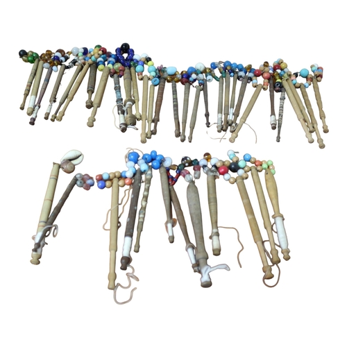 139 - 19th Century Finely Turned Wooden Lace Bobbins With Beaded Ends, 40+ Including Ornate Wooden with Be... 