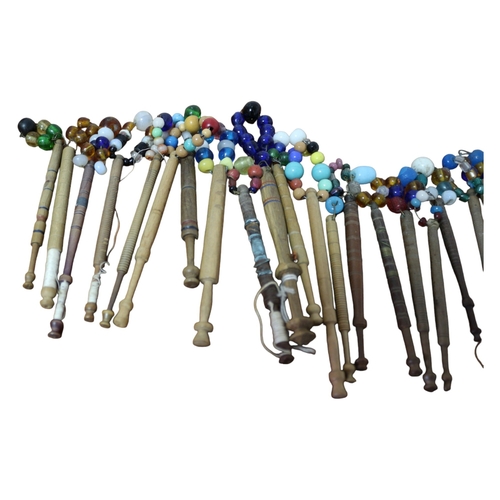 139 - 19th Century Finely Turned Wooden Lace Bobbins With Beaded Ends, 40+ Including Ornate Wooden with Be... 