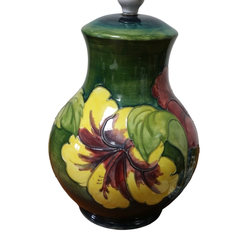 157 - Moorcroft Large & Rare 'Hibiscus' Lamp with Queen Mary Potters Label to Base, 25cm Tall, 1st Qua... 