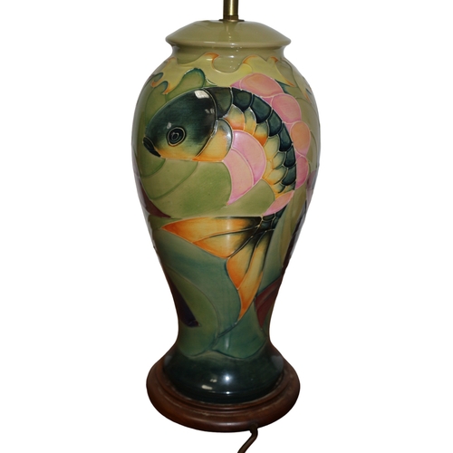 158 - Large Moorcroft 'Koi Carp' Lamp, 1990, 17 Inches to the Bulb Holder, 13 inches Top of Lamp Before St... 