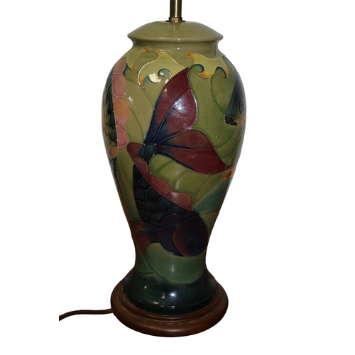 158 - Large Moorcroft 'Koi Carp' Lamp, 1990, 17 Inches to the Bulb Holder, 13 inches Top of Lamp Before St... 