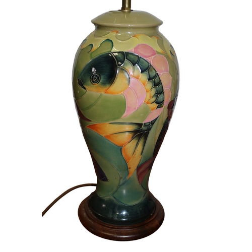 158 - Large Moorcroft 'Koi Carp' Lamp, 1990, 17 Inches to the Bulb Holder, 13 inches Top of Lamp Before St... 